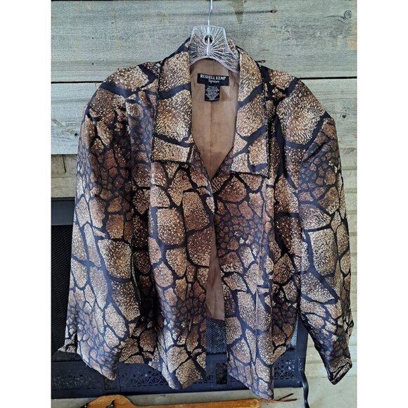 Russell Kemp Animal Print Silk Beaded Blazer Jacket 3XL Lagenlook Career Office - Picture 2 of 12